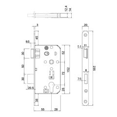 Hafele Gömme Kilit Barelli Tipi 55/18mm, Sol Yönlü Gümüş Renk