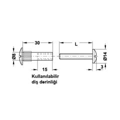 Hafele Montabent Bağlantı Vidası 46-56mm, Nikel Kaplama (100 Adet)