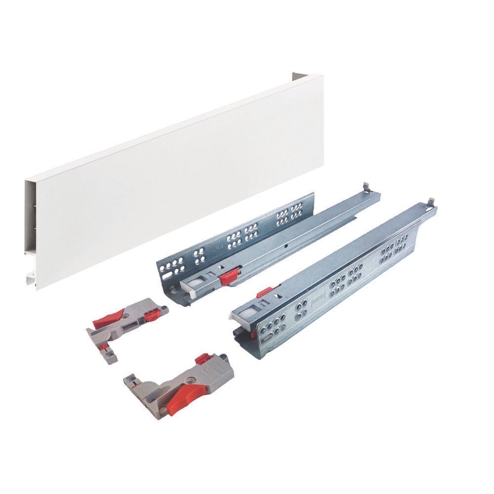 Hafele SLIM BOX Tam açılım, Yavaşlatıcılı, Beyaz Renk 90/450 mm Çekmece Sistemi