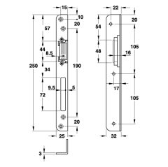 Hafele Köşeli Kilit Karşılığı Sağ 25x32mm Paslanmaz Çelik Renk