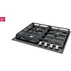 GZC 64320 XBC BK Gazlı Ocak 60 cm Döküm Izgaralı Kristal Wok Gözlü Cam Yüzeyli Modern Tasarım