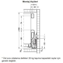 Hafele İç Çekmece Seti 60'lık Modül İçin Kare Bordürlü 45'lik Gri