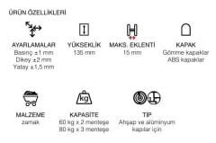Gizli Kapı Menteşesi 135mm 80kg  Parlak Altın