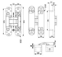 Gizli Kapı Menteşesi 135mm 80kg  Mat Pirinç