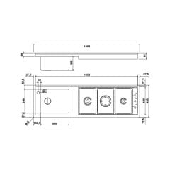 Hafele Plano C Eviye+Ocak Sol 151x45cm, Paslanmaz Çelik Renk (Sadece Bursa İçi Teslimata Uygundur)