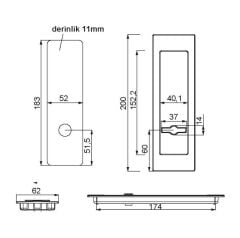 Kayar Kapı Kilit Rozet Seti Dikdörtgen WC Inox Parlak