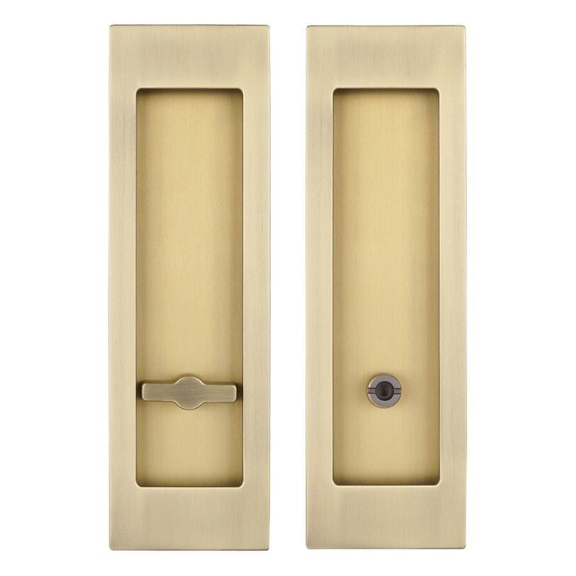 Kayar Kapı Kilit Rozet Seti Dikdörtgen WC Antik Pirinç Fırçalanmış