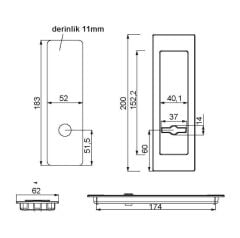 Kayar Kapı Kilit Rozet Seti Dikdörtgen WC Antik Pirinç Fırçalanmış