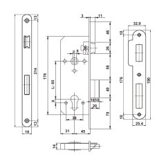 Hafele H40.01 Gömme Kilit PC 45/18mm Mat Siyah
