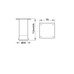 Hafele Dairesel Mobilya Ayağı Ø51mm H:150-170mm, Parlak Krom Renk