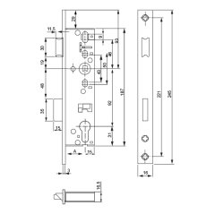 Hafele Dar Gömme Kilit Barelli Tip (PC) Sağ 40/16mm Mat Paslanmaz Çelik Renk