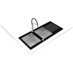 DIAMOND RS15 2B 1D Ankastre Kumanda Sifonlu Cam Eviye Siyah/Çelik 116 cm 115160007