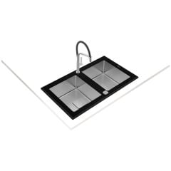 DIAMOND RS15 2B 86 Ankastre Kumanda Sifonlu Cam Eviye Siyah/Çelik 86 cm 115030017