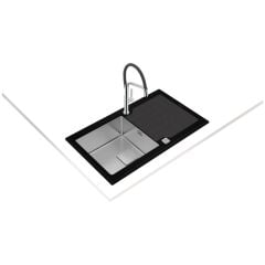 DIAMOND RS15 1B 1D 86 Ankastre Kumanda Sifonlu Cam Eviye Siyah/Çelik 86 cm 115100011
