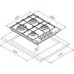 - Hlx 640 KBC0E Bk (E5) - Ankastre Paslanmaz Çelik Gazlı Ocak - Emaye Izgara - Siyah - 60 cm - 112620029