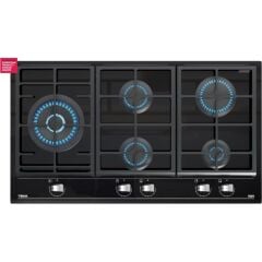 Gzc 95320 xbc Siyah Cam Ankastre Gazlı Ocak 90 cm 5 Gözlü Vitroseramik Yüzey ile Şık Tasarım