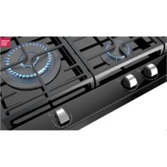 Gzc 95320 xbc Siyah Cam Ankastre Gazlı Ocak 90 cm 5 Gözlü Vitroseramik Yüzey ile Şık Tasarım