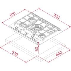 - GZC 75330 XBC BK - Ankastre ExactFlame Teknolojili Kristal Wok Gözlü Cam Gazlı Ocak - Döküm Izgara - Siyah - 70 cm - 112570173