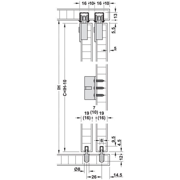 Hafele Slıdo F-li21 İkili üst Taşıyıcı Ray Alüminyum Ham 2500mm