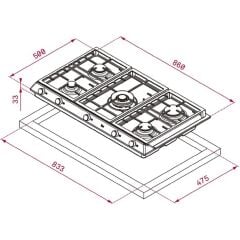 - Ex 90.1 5g Aı Al Dr Cı Ntb - Ankastre Paslanmaz Çelik Wok Gözlü Gazlı Ocak - Döküm Izgara - Inox - 90 cm - 112610038
