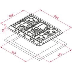 - Ex 70.1 5g Aı Al Dr Cı - Ankastre Paslanmaz Çelik Wok Gözlü Gazlı Ocak - Döküm Izgara - Inox - 70 cm - 112610037