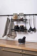 Oscar Siyah İki Raflı Büyük Baharatlık Seti, 35cm