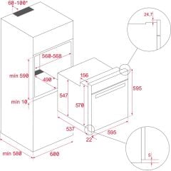 - HLB 8600 ST - Ankastre Multifonksiyonel Dijital Ekranlı Turbo Fırın - Gri Cam - 70 lt - 111000011