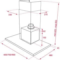 DSJ 950 Duvar Tipi Davlumbaz 401 m³/h Inox 90 cm 40484832
