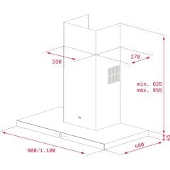 A4 DLH 985 T Duvar Tipi Davlumbaz 90 cm Inox/Siyah Yüksek Emiş Gücü 760 m³/h 54 dB Ses Seviyesi 40437100