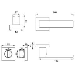 CUBE Kapı Kolu Seti WC Altın Parlak