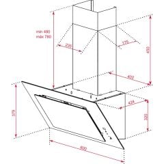 - DVT 68660 TBS BK - Duvar Tipi Davlumbaz - 698 m³/h - Inox/Siyah Cam - 60 cm - 112930039
