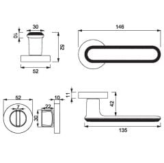 NOLA Kapı Kolu Seti WC Antik Gümüş