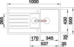 Blanco Granit Eviye Legra 6S Tezgah Üstü 1,5 Gözlü Damlalıklı Antrasit