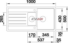 Blanco Granit Eviye Legra 6S Tezgah Üstü 1,5 Gözlü Damlalıklı Antrasit