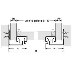 Hafele Gizli Ray Tam Açılım Bas-Aç Matrix Um A30 500mm Galvaniz