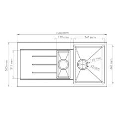 Vantole Bodrum-04 Granit Eviye 1,5 Göz Damlalıklı Siyah