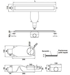 Hafele PROLINE Duş Kanalı Yatay 800mm Paslanmaz Çelik