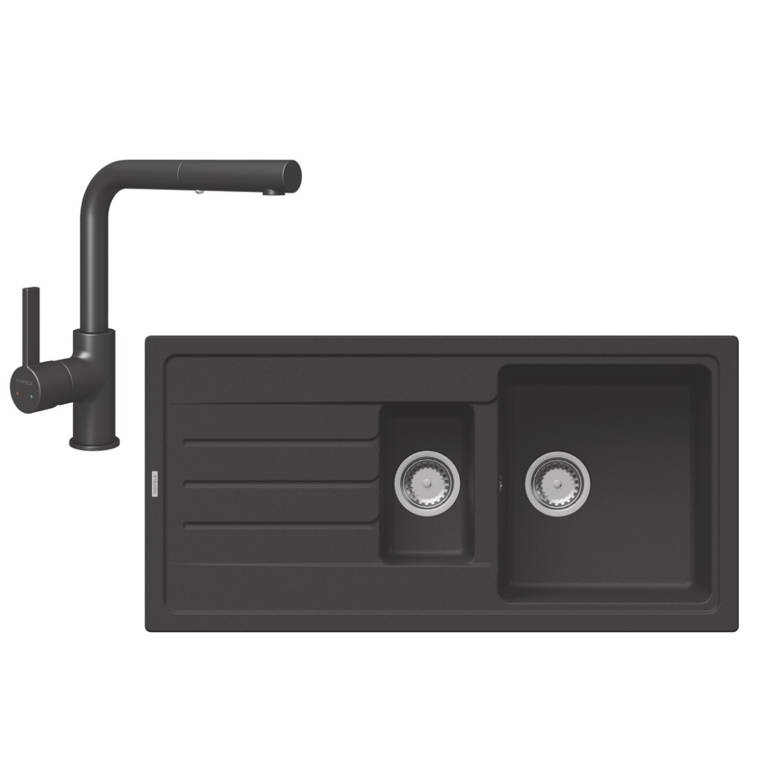 Hafele Granit Evye Batarya Kampanyası 1,5 Gözlü Grano Evye Granada Pull Batarya Siyah