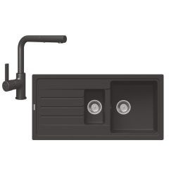 Hafele Granit Evye Batarya Kampanyası 1,5 Gözlü Grano Evye Granada Pull Batarya Siyah