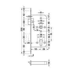 Hafele Gömme (Metal Dilli) Kilit H55.09 Barelli 55/20mm Parlak Pirinç Renk