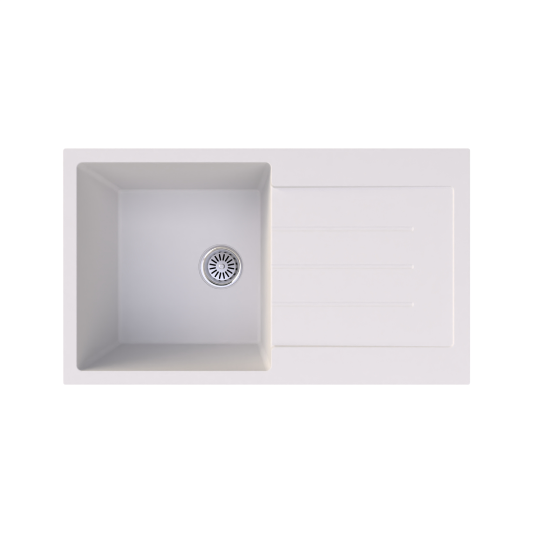 Vantole Granit Eviye 860x500mm Damlalıklı Tek Gözlü Beyaz