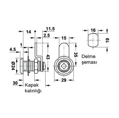 Hafele Symo Döner Dilli Düz Kilit A180°, Nikel Kaplama