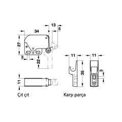 Hafele Mini Latch Yaylı Bas Aç Çıt Çıt