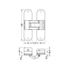 Hafele  CDH 60 Mat Nikel Renk Gizli Kapı Menteşesi