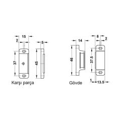 Hafele Mıknatıs 4kg 13,5x14x46mm, Nikel Renk