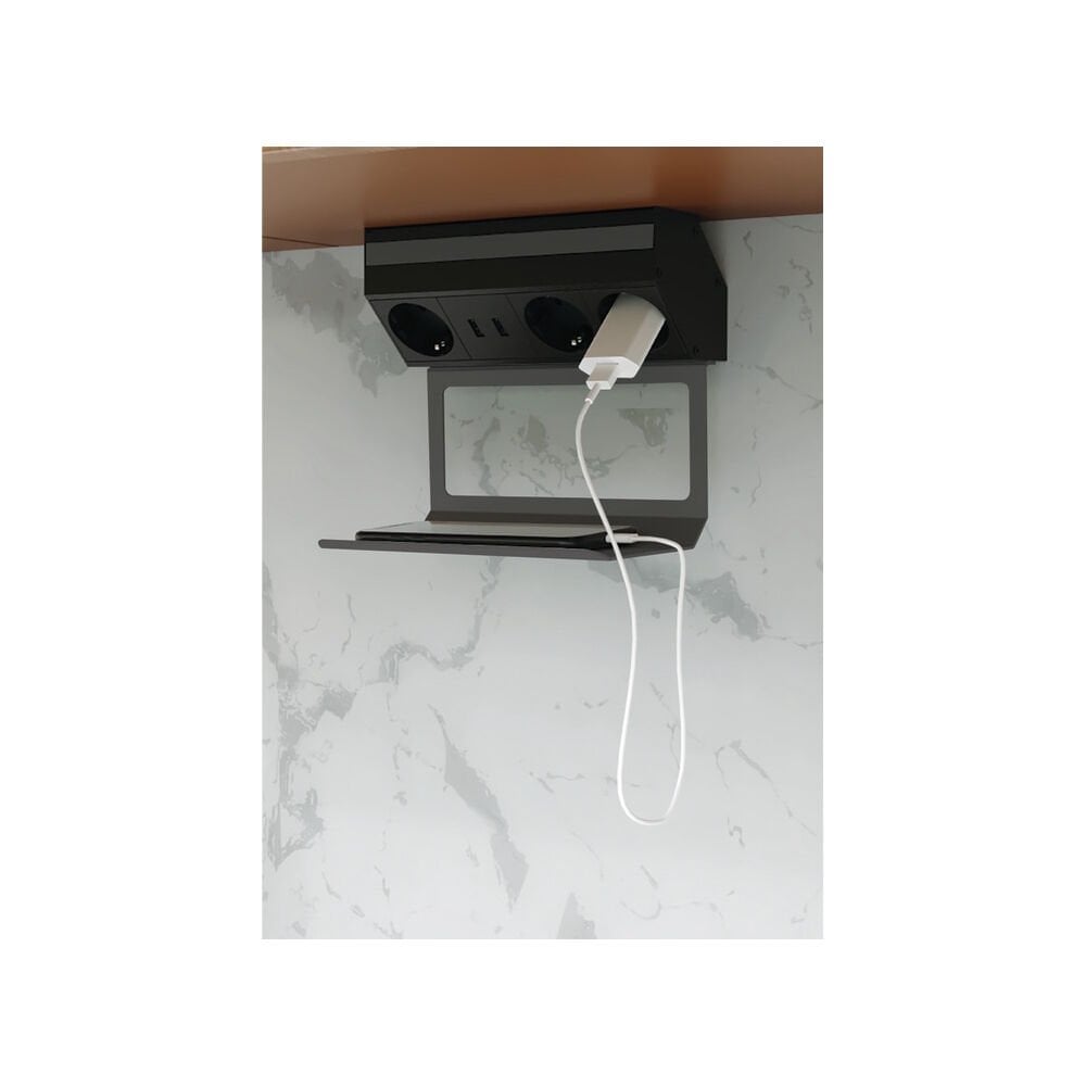 Hafele POWER SHELF ,  3 x Priz, 2 x USB-A, Antrasit Renk Priz Sistemi