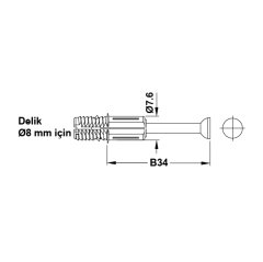 Hafele Minifix Mil 34/8/11,5mm Ham (2000 Adet)