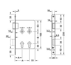 Hafele H80.02 Çift Barelli Gömme Kilit Paslanmaz Çelik 40/80/20mm DIN Sol