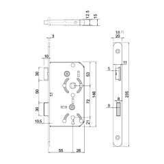 Hafele Gömme Kilit Oda Tipi 55/18mm, Sol Yönlü Parlak Pirinç Renk