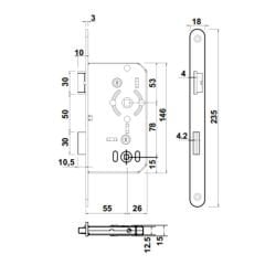 Hafele Gömme Kilit Banyo Tipi (WC) 55/18mm, Sol Yönlü Parlak Pirinç Renk